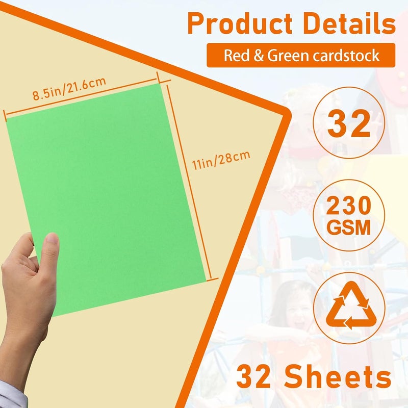 Guakicae 32 Sheets Christmas Red Green Cardstock 8.5 x 11 Crafts Paper, 80lb Premium Card Stock for DIY Card Making, Invitations, Thank You Cards, Party Decorations, Festival blessings - Image 2
